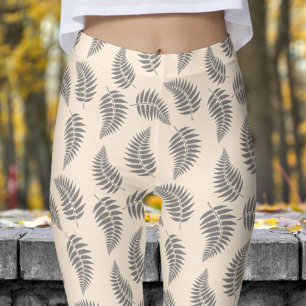 Fabulous White Fern Pattern Leggings