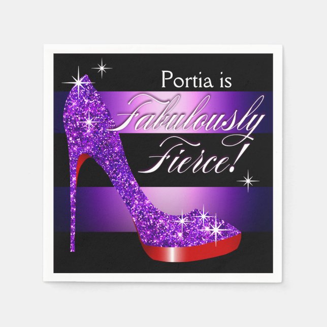 Fabulously Fierce Glittery Stiletto Stripe purple Napkin (Front)