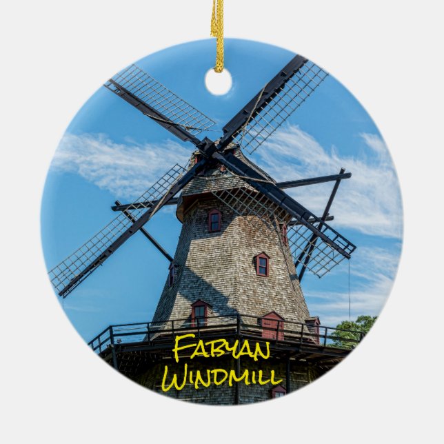 Fabyan Windmill & The Fox River, Geneva Ceramic Ornament (Back)