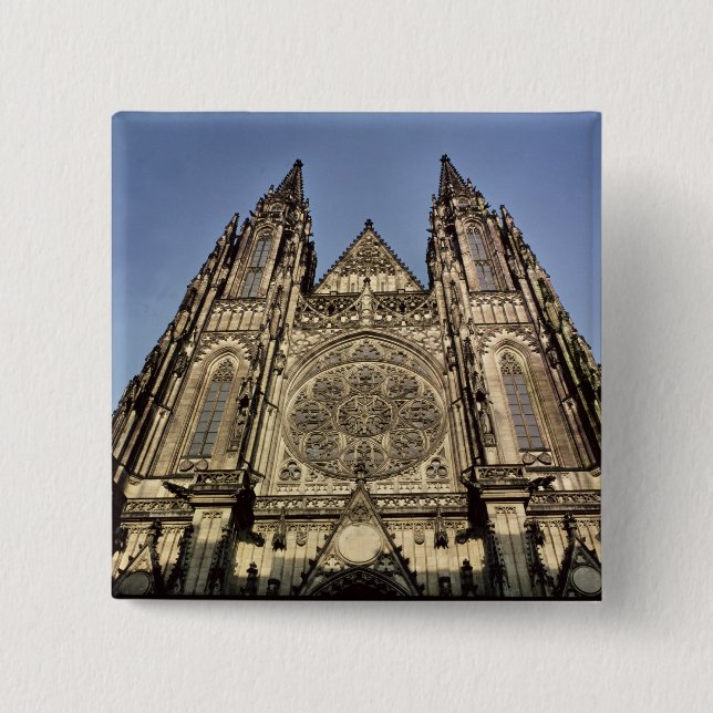 Facade of the Cathedral of St. Vitus 2 Inch Square Button (Front)