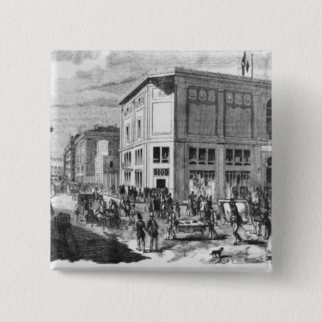Facade of the Hotel Drouot, Paris, c.1852 (engravi 2 Inch Square Button (Front)