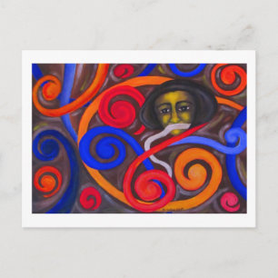 Face Among Colourful Spirals by Hassan Wahba Postcard