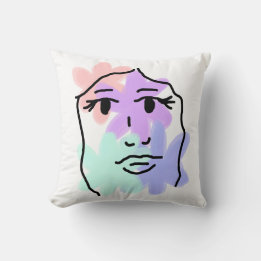 Face and flowers abstract (pale colors) throw pillow