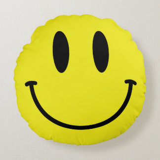 Face and Sad Face Yellow Round Pillow