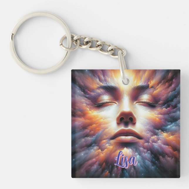Face Blended with Colourful Clouds Keychain (Front)