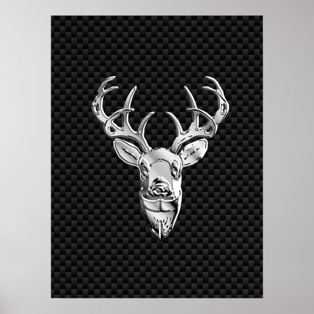 Face de cerf en argent sur impression en fibre de  (Devant)