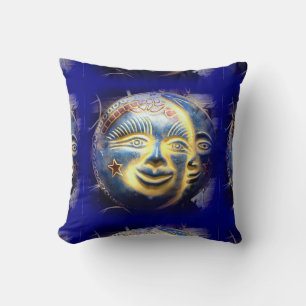 face de soleil/ face de lune coussin bleu céleste
