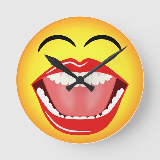 Face Emoji Humour Medium Funny Round Wall Clock (Front)
