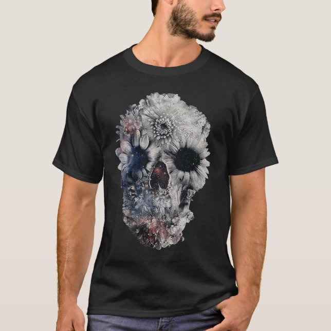 Face Floral Skull Skeleton Halloween Costume T-Shirt (Front)