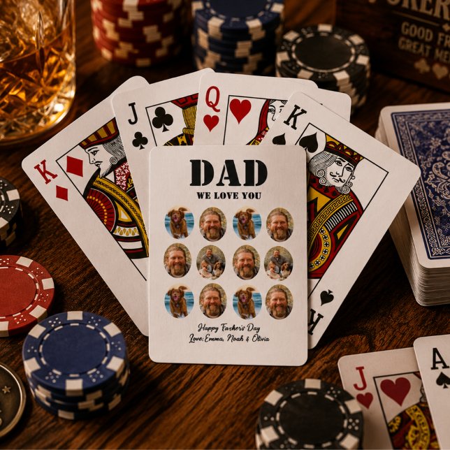  Face Funny Father's Day photo collage Playing Cards (Father's Day photo collage Poker Cards)