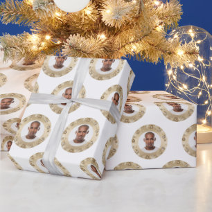 Face Gold Wreath Christmas Wrapping Paper