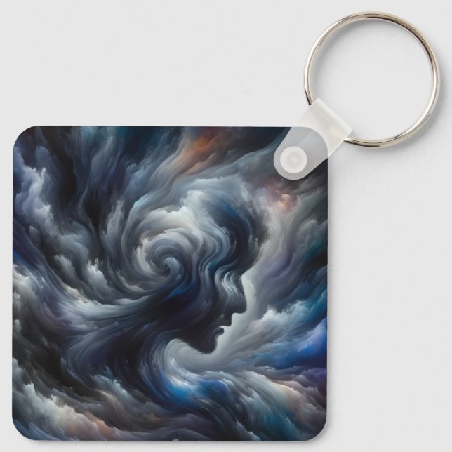 face in clouds Surreal Fantasy Art Keychain (Back)