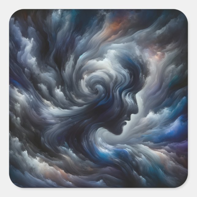face in clouds Surreal Fantasy Art Square Sticker (Front)