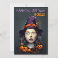 Face in Hole Halloween Witch greetings invitation