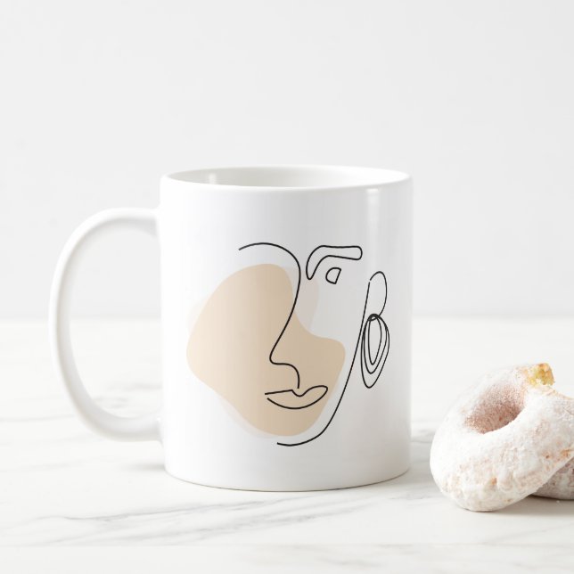 Face Line Art Modern Minimalist Contemporary Coffee Mug (With Donut)