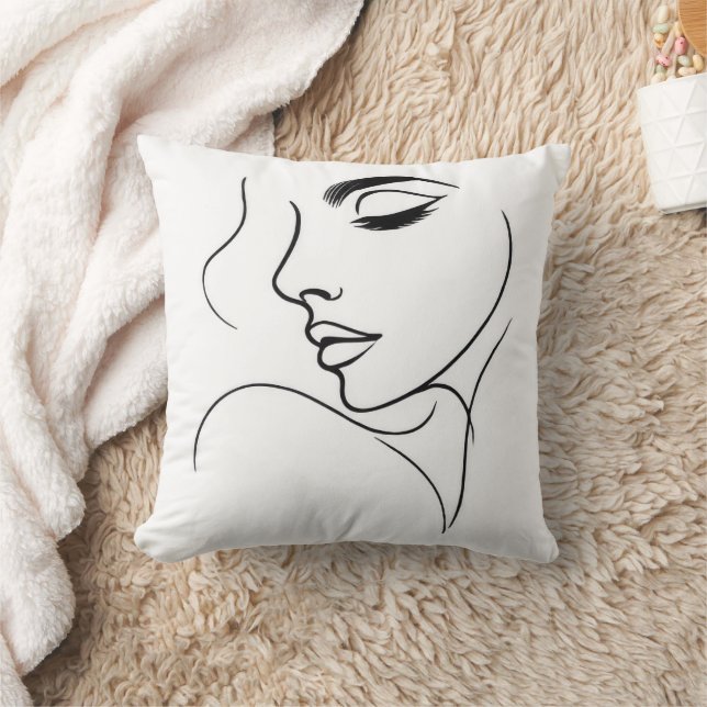 Face Line Drawing Throw Pillow (Blanket)