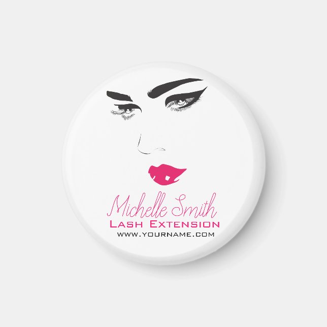 Face long lashes pink lips Lash Extensions Magnet (Front)