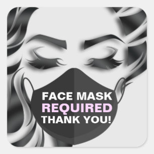 Face Mask Covering Required Hair Lash Pink Covid Square Sticker