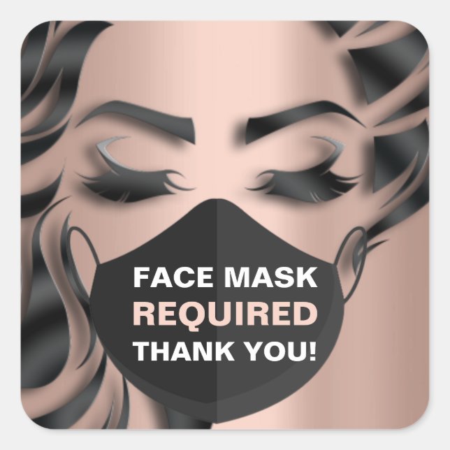Face Mask Covering Required Lashes Rose Covid Square Sticker (Front)