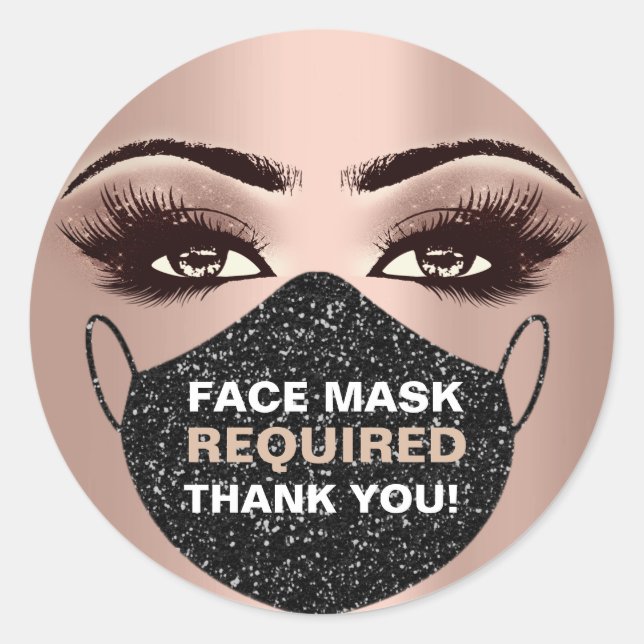 Face Mask Covering Required Makeup Lash Covid Wax Classic Round Sticker (Front)
