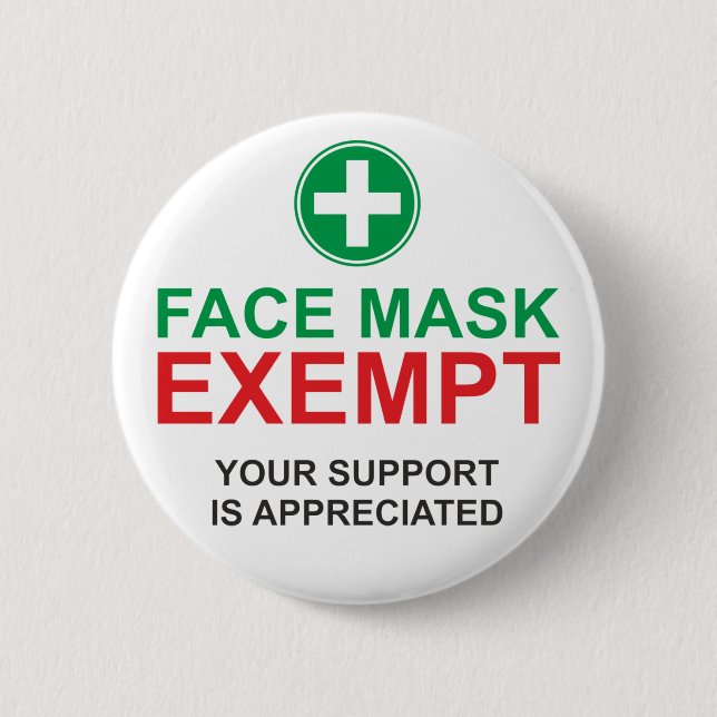 Face Mask Exempt 2 Inch Round Button (Front)