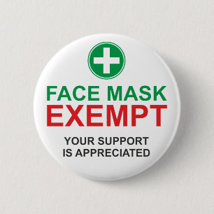 Face Mask Exempt 2 Inch Round Button