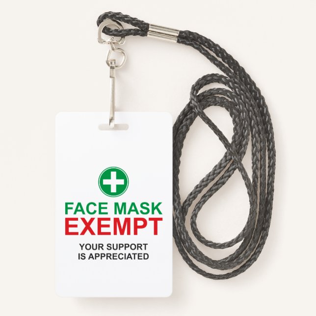 Face Mask Exempt Badge (Front with Lanyard)