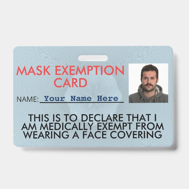 Face Mask Exemption Card ID Badge (Front)