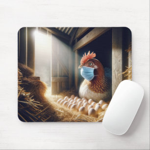 Face Mask On a Farm Hen Mouse Pad