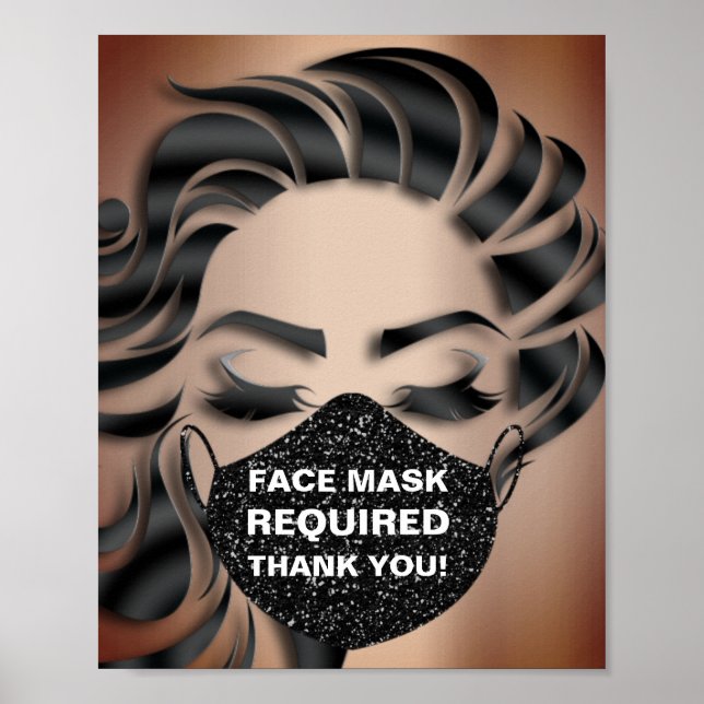 Face Mask Required Covid Cosmetologist Glitter Poster (Front)