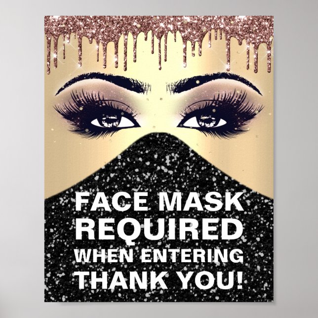 Face Mask Required Covid ThankRose Glitter Gold Poster (Front)