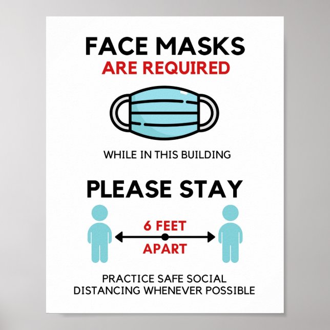 Face Mask Required Poste, Social Distancing Poster (Front)