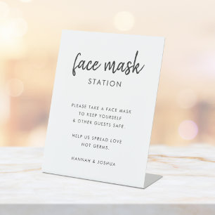 Face Mask Station Covid-19 Modern Script Wedding Pedestal Sign