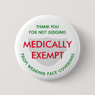 Face Mask White Medically Exempt 2 Inch Round Button