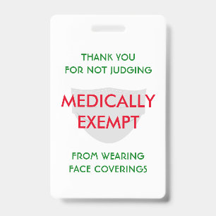 Face Mask White Medically Exempt Badge