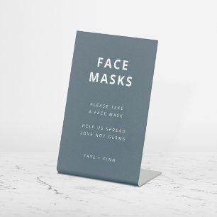 Face Masks Covid Safety Blue Scandi Wedding Pedestal Sign