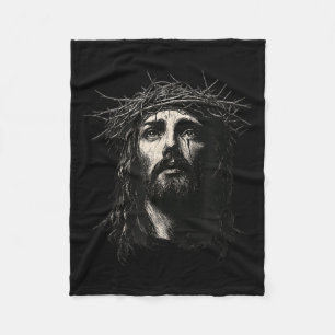 Face Of Jesus Christ Crown Of N Religious Christma Fleece Blanket