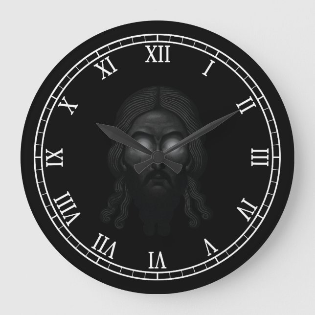 Face Of jesus Christ with glare Orthodox Icon Large Clock (Front)