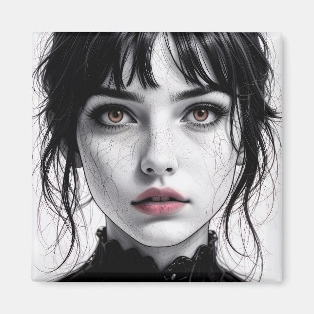 Face of porcelain gaze of a cracked soul. magnet