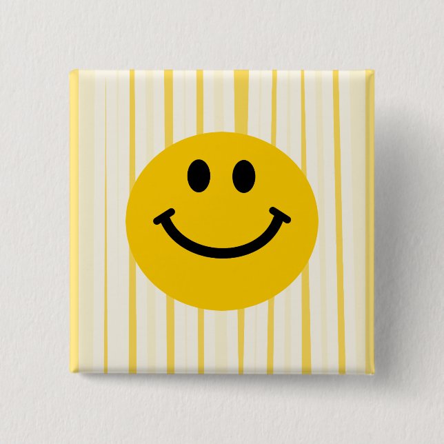 Face on sunny yellow stripes 2 inch square button (Front)