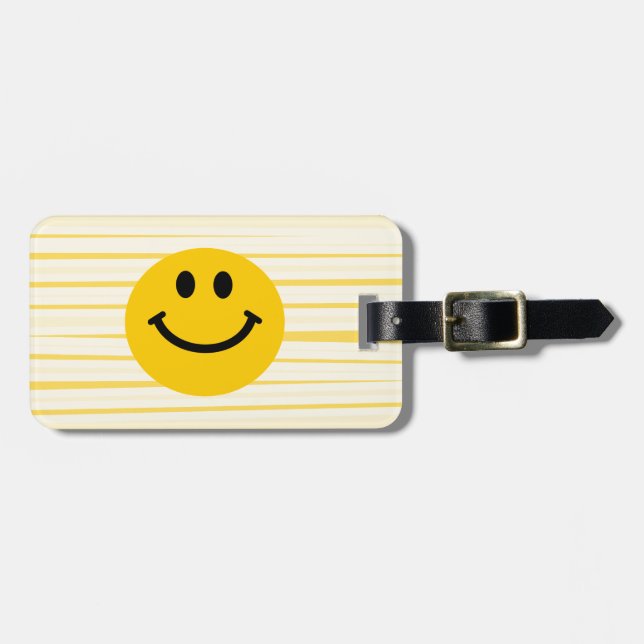 Face on sunny yellow stripes luggage tag (Front Horizontal)