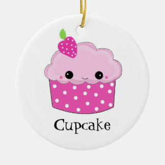 Face Pink Cupcake Ceramic Ornament