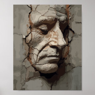 Face Protruding From The Old Plaster Portrait  Poster