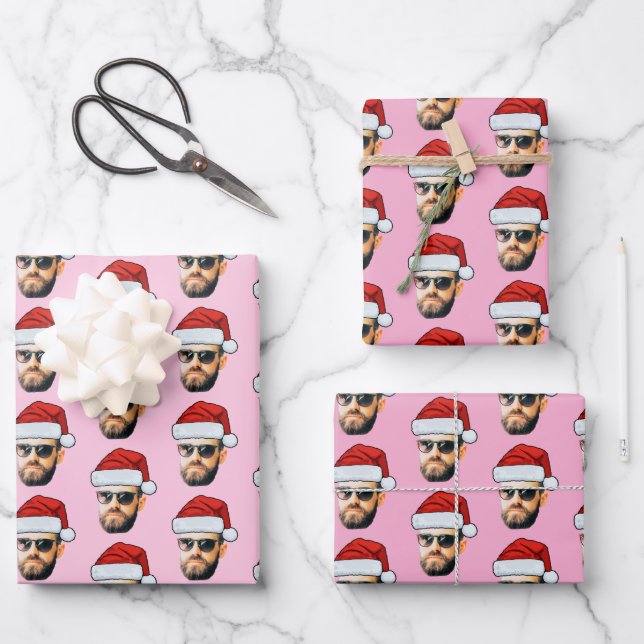 Face Santa Hat Christmas Gift Wrapping Paper Sheet (Front)