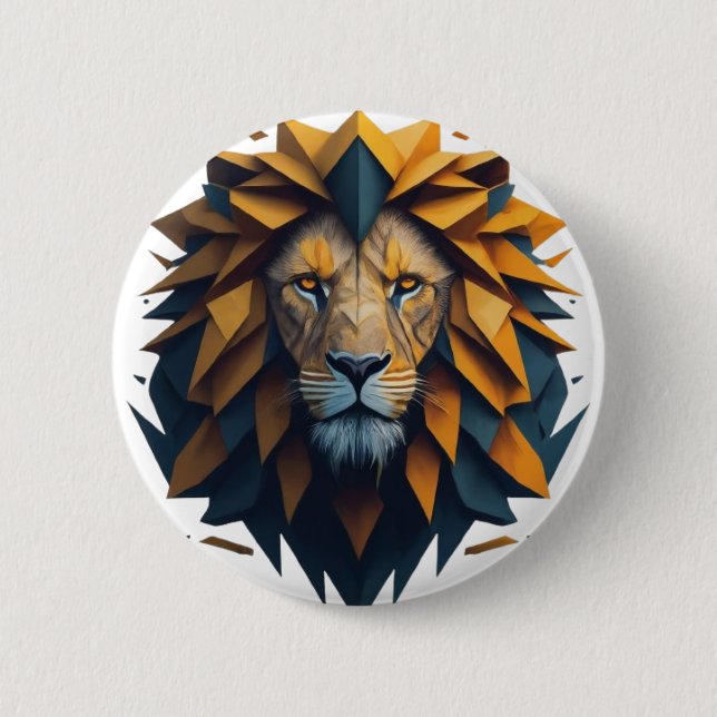 Face the Edge: Geometric Lion Tee 2 Inch Round Button (Front)