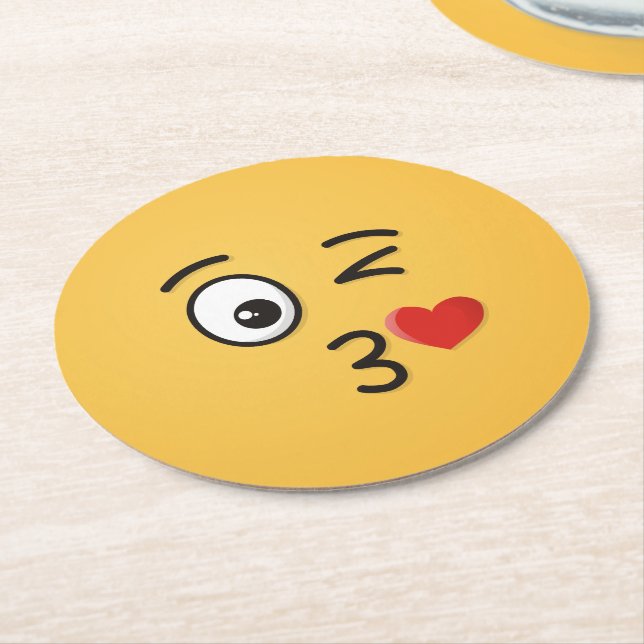 Face Throwing a Kiss Round Paper Coaster (Angled)