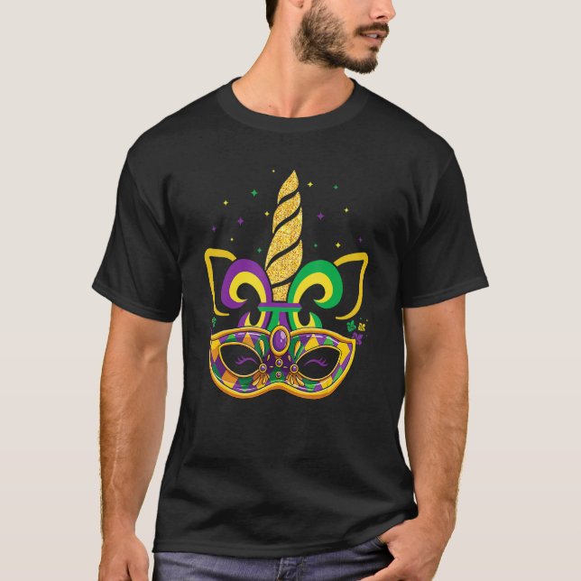 Face Unicorn Mardi Gras Mask Beads Party Kids Girl T-Shirt (Front)
