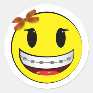 face with braces - girl classic round sticker