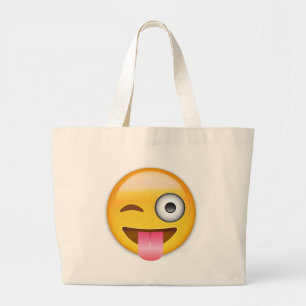 Face With Stuck Out Tongue And Winking Eye Emoji Large Tote Bag