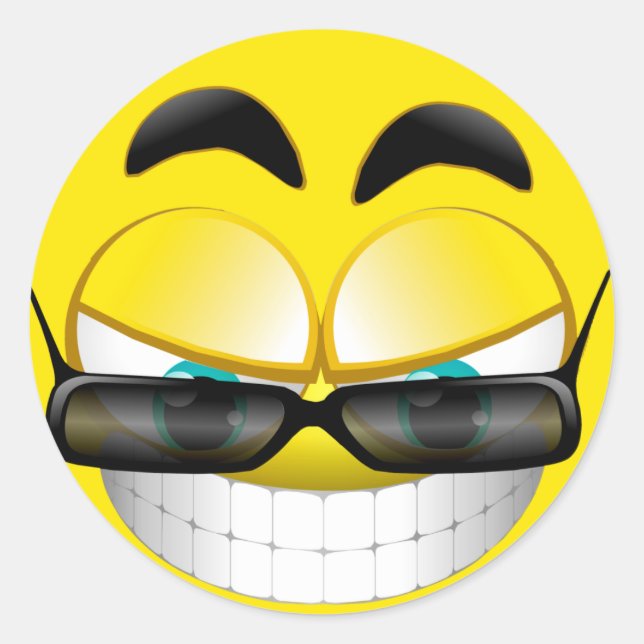 FACE WITH SUNSHADES CLASSIC ROUND STICKER (Front)